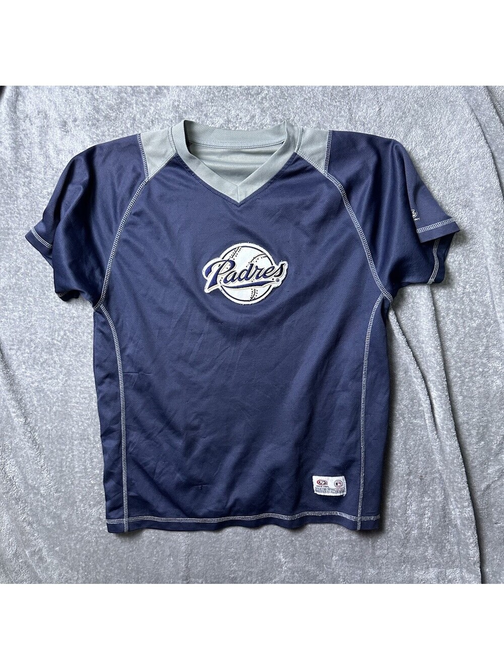 San Diego Padres True Fan Jersey Shirt Mens S MLB Y2K Navy Blue Mesh V Neck